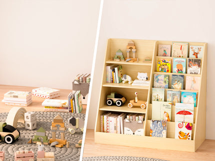Bookshelf And Toy Storage Organizer, 4 Tier Bookcase With Display Stand For Playroom