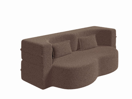 Modern Floor Sofa, With 2 Pillows, Convertible Teddy Fabric Foam Filled Bed