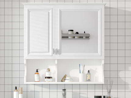 Wall Mounted Mirror Medicine Cabinet, Bathroom Storage With Doors And Open Shelves