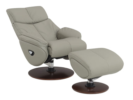 Kandoro - Top Grain Leather Accent Chair With Swivel & Ottoman - Gray
