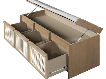 Entryway Shoe Bench With Drawers & Button Tufted Cushion