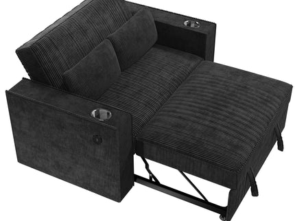 Modern Style Convertible Sofa With Pull-Out Bed, USB Ports & Cup Holders
