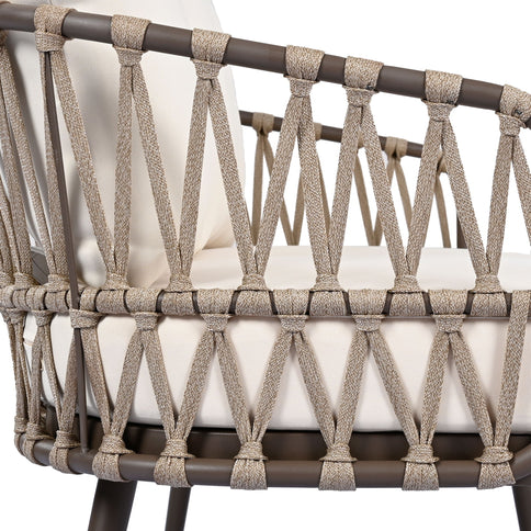 4 Piece Outdoor Patio Furniture Set, Metal Chairs With Woven Rope U Shaped Backrest