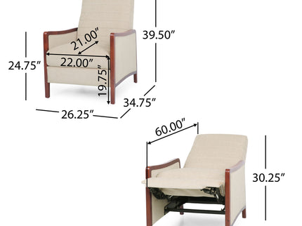 Mid Century Modern Fabric Channel Stitch Wood Pushback Recliner