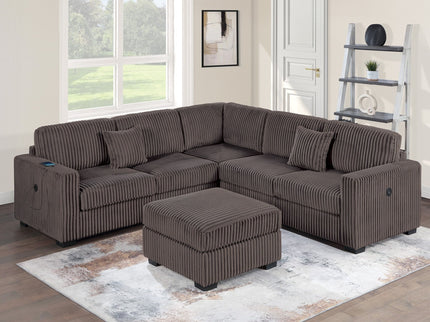 Upholstered L - Shaped 4 Piece Sectional Set With USB, Cocktail Ottoman