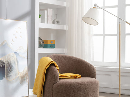 Teddy Fabric Swivel Accent Armchair Barrel Chair With Powder Coating Metal Ring