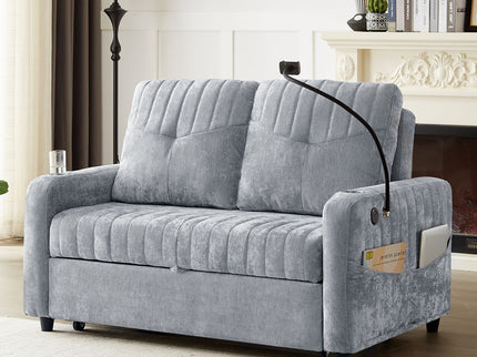 Modern Loveseat Pull Out Sofa Bed With Adjustable Backrest, Two Cup Holders, A Phone Holder, Three Charging Ports And Side Storage Pockets For Living Room