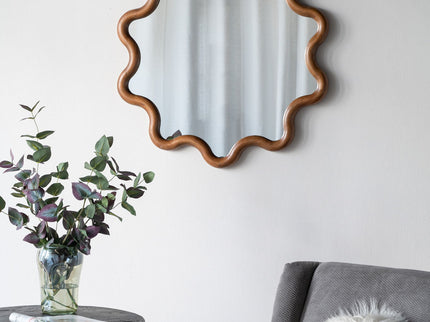 Wooden Accent Mirror With Unique Frame, Wall Mirror For Living Room Bedroom Entryway - Brown