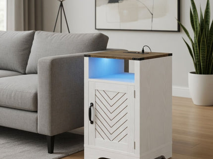 Farmhouse Nightstand With Charging Station & Storage