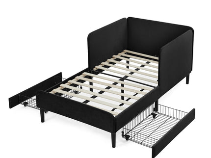 Upholstered Platform Bed Frame With 2 Storage Drawers And Adjustable Sofa Bed