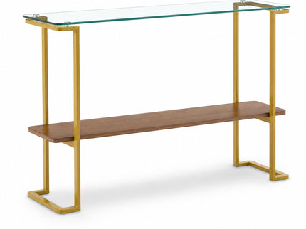 Console Table With Shelf, 2 Tier Living Room - Gold / Walnut
