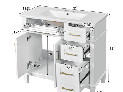 Modern Bathroom Vanity With Ceramic Sink, Soft Close Storage Cabinet