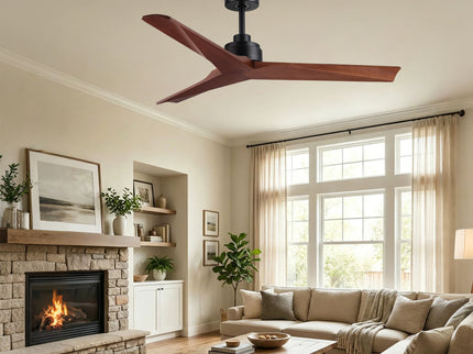 Ceiling Fan Without Light, DC Motor, No Light, Quiet Reversible Ceiling Fan For Living Room - Black
