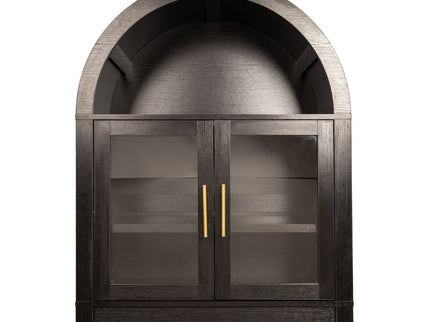 Arched Kitchen Pantry Cabinet With Adjustable Shelves & Barn Door Design