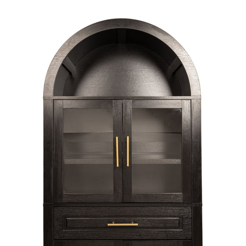 Arched Kitchen Pantry Cabinet With Adjustable Shelves & Barn Door Design