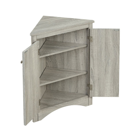 Triangle Bathroom Storage Cabinet With Adjustable Shelves, Freestanding Floor Cabinet - Oak