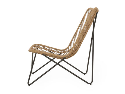 Wicker Chair With Geometric Cross Base, (Set of 2) - Light Brown
