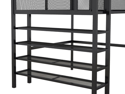 Loft Bed With 4 Tier Shelves And Storage