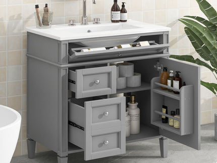 Bathroom Vanity With Top Sink, Storage Cabinet With 2 Drawers, Tip Out Drawer