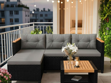 L-Shaped Patio Set With Cushions And Storage Table
