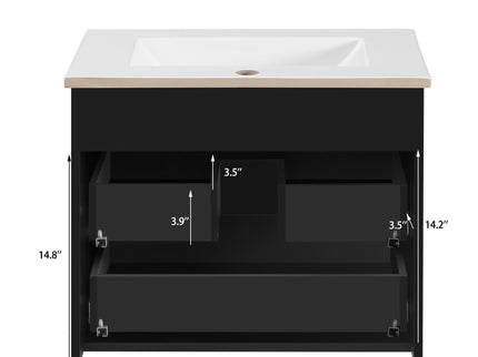 Wall Mounted Floating Cabinet With Side Cabinet Combo, Rectangular Ceramic Sink Vanity