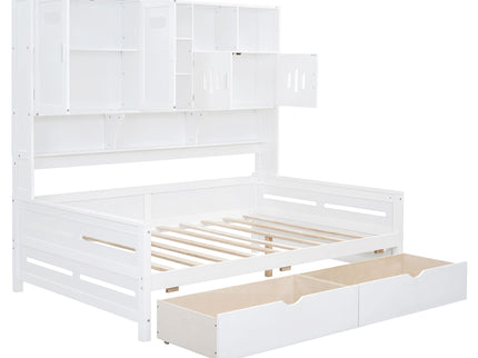Daybed With All-In-One Cabinet And Shelf