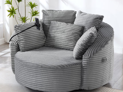 Swivel Accent Barrel Chair With Adjustable Phone Holder, 5 Pillows For Living Room