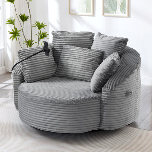 Swivel Accent Barrel Chair With Adjustable Phone Holder, 5 Pillows For Living Room