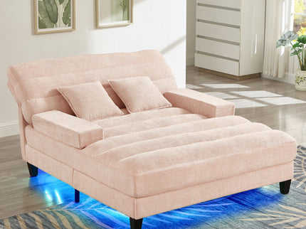 Chaise Bed Lounge Sofa Chair With Adjustable Backrest And LED Light Strip