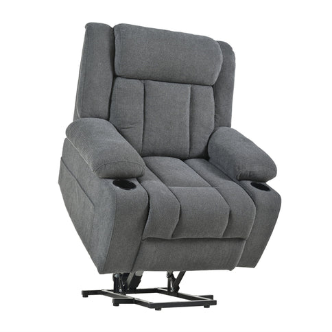 Power Lift Recliner Chair With Extended Footrest, Remote Control, Cup Holders, And Side Pockets
