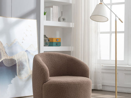 Teddy Fabric Swivel Accent Armchair Barrel Chair With Powder Coating Metal Ring