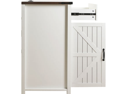 Coffee Bar With Mini Fridge Space & Built In Charging Station, Large Bar Cabinet With Drawers & Adjustable Shelves For Kitchen - White