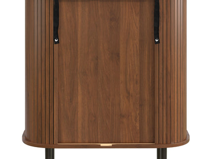Fluted Wine Bar Cabinet With 8 Grid Wine Rack, 5 Level Adjustable Shelves, 2 Glass Holders