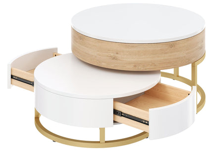 Modern Round Lift-Top Nesting Coffee Tables With 2 Drawers
