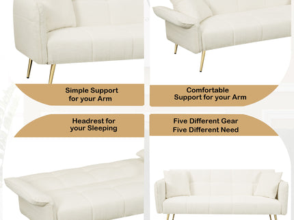 Convertible Double Futon Sofa Bed With Folding Armrests For Living Rooms