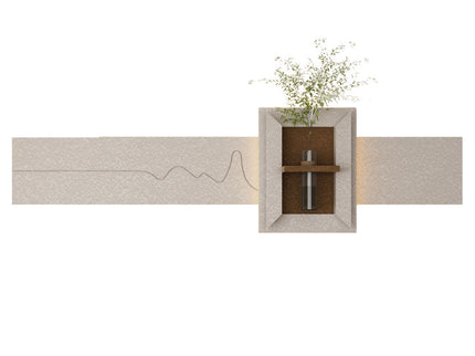 3D LED Sandstone Wall Decor With Simulated Plants, Glass Vase & Remote Control - Light Coffee