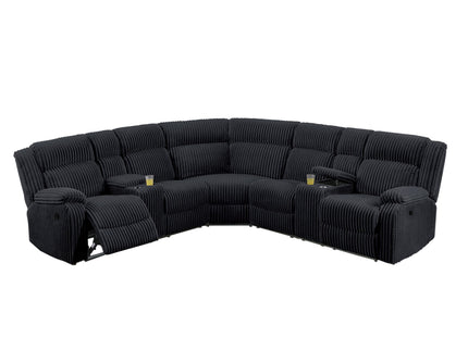 Manual Motion Reclining Sectional LAF / RAF Loveseat With Consoles Cup Holders Upholstered Living Room - Black