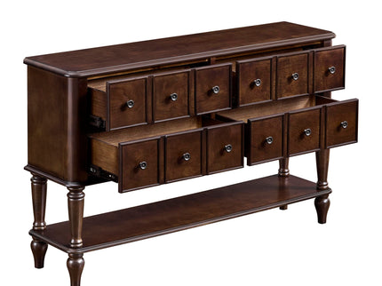 Console Table, Entryway Sofa Table With 4 Storage Drawers And Open Shelf - Espresso