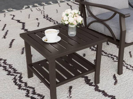 Square 2 Tier All-Weather Outdoor Side Table With Slatted Top