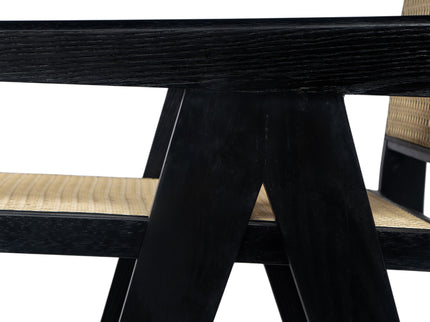 Modern Minimalist Bar Stool With Cane Seat - Black / Natural