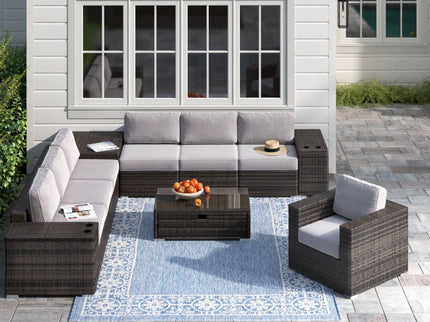 Modern Patio Rattan Sectional Set With Cushions
