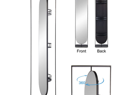 Full Length Standing Mirror, 360° Swivel Floor Mirror For Bedroom - Black