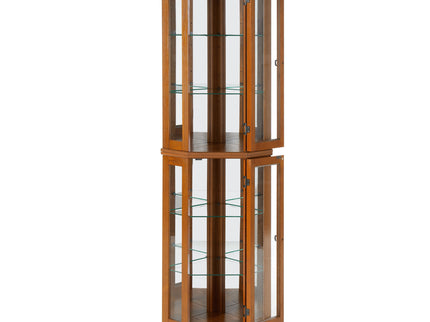 Corner Curio Cabinet With Lights, Adjustable Tempered Glass Shelves, Mirrored Back, Display Cabinet (E26 Light Bulb Not Included)