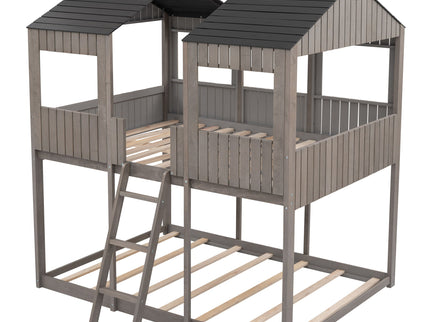 Bunk Bed With Roof, Window, Guardrail, Ladder