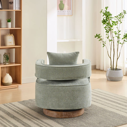 Swivel Accent Open Back Barrel Chair With Weathered Base