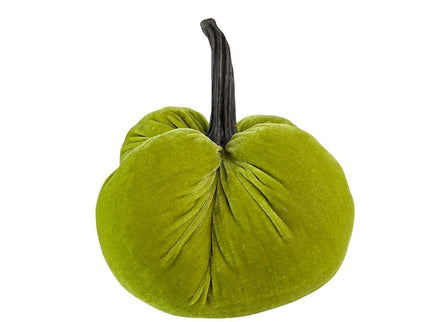 Velvet Weighted Pumpkin With Resin Stem Apple, Pumpkin Ornament Decor For Holiday Harvest Festival Fall Festival & Thanksgiving (Set of 2) - Green