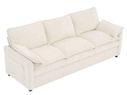 Modern 3 Seater Sofa With Side Storage Pockets For Living Room