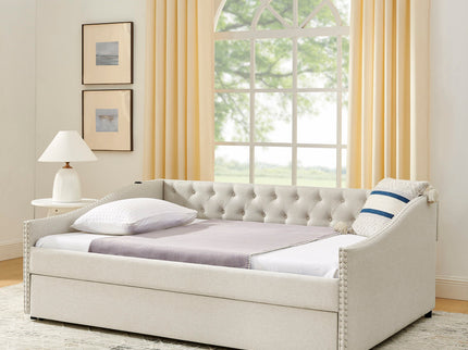 Upholstered Daybed With USB Charging & Pull Out Bed