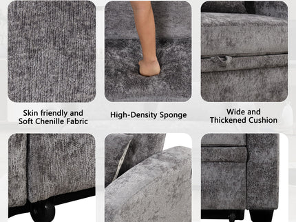 Pull Out Loveseat Sofa With Adjsutable Backrest, 2 Pillows, Cup Holders, USB Ports For Living Room