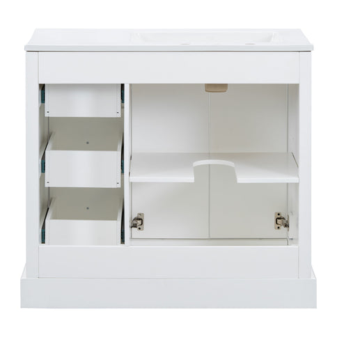 Bathroom Vanity With Sink, Soft-Close Doors, Adjustable U-Shelf, 3 Drawers